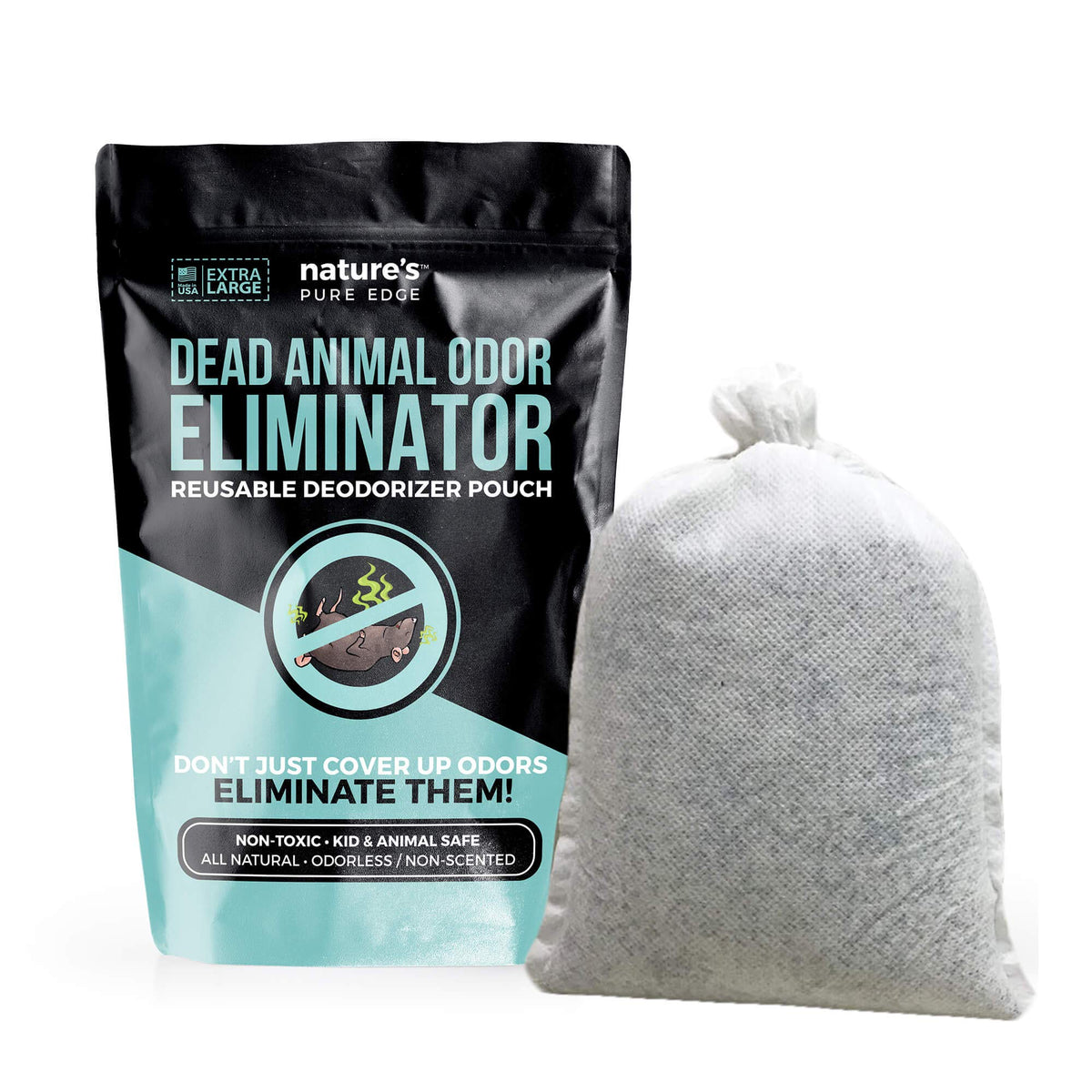 Nature's Pure Edge front pouch showing label and XL size benefit
