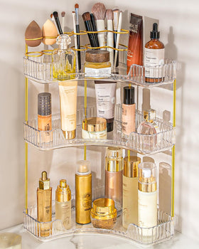 NATURE'S SOURCE front view of clear vanity organizer showing tidy cosmetics