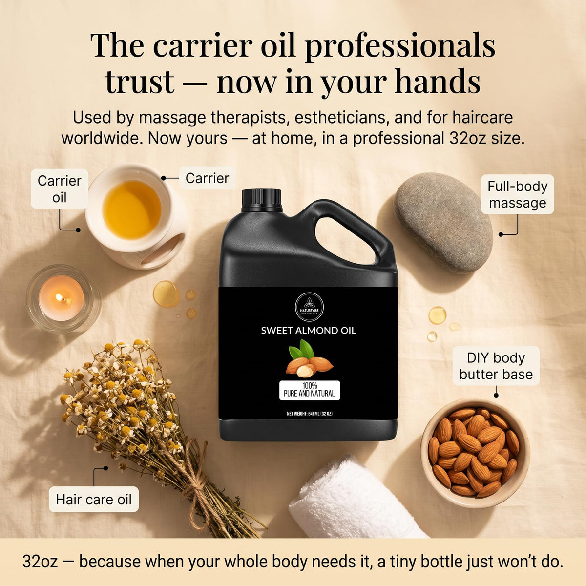 Naturevibe Botanicals almond oil being rubbed into skin for moisturized skin benefit