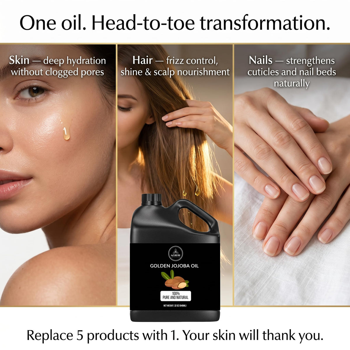Naturevibe Botanicals applied to hair ends to add shine and tame frizz