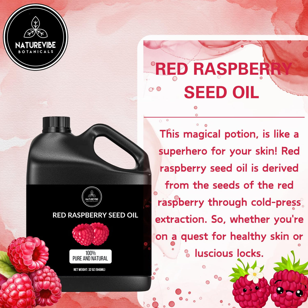 Naturevibe Botanicals oil pouring in a thin stream demonstrating lightweight absorption