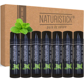 Naturistick black peppermint front packaging showing seven sealed tubes and benefit of convenient supply