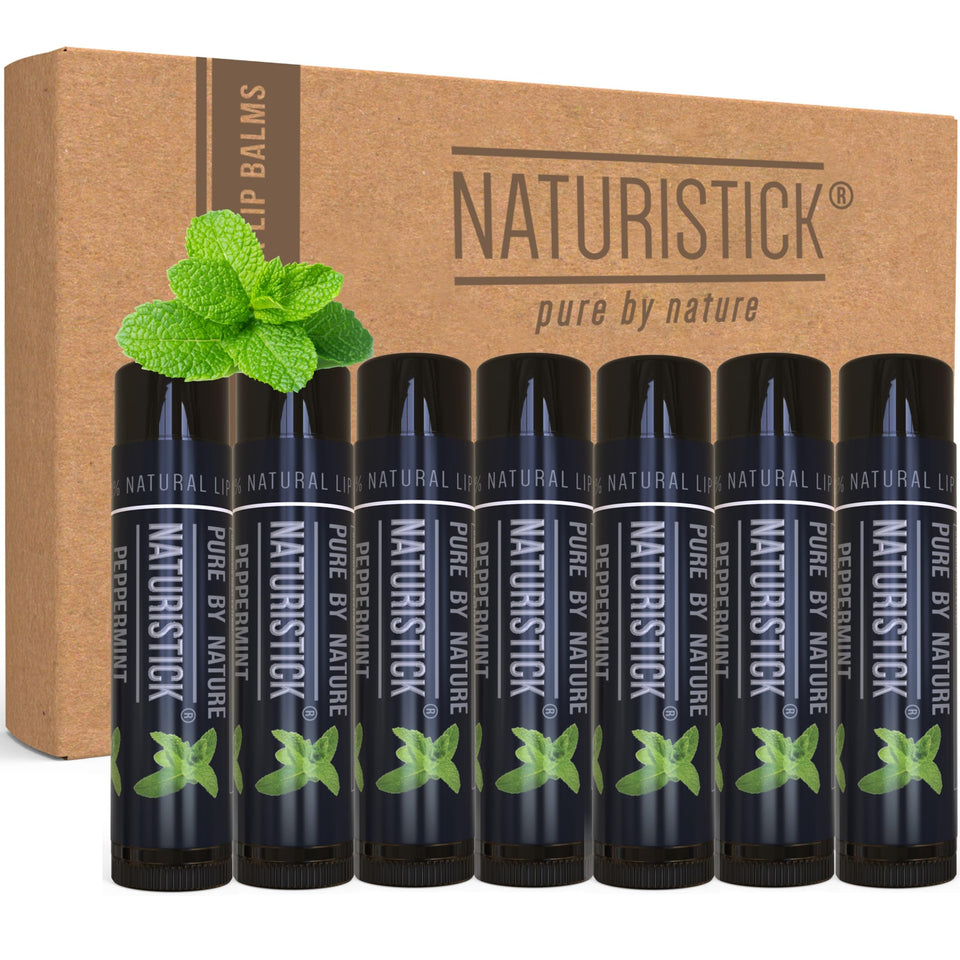 Naturistick black peppermint front packaging showing seven sealed tubes and benefit of convenient supply