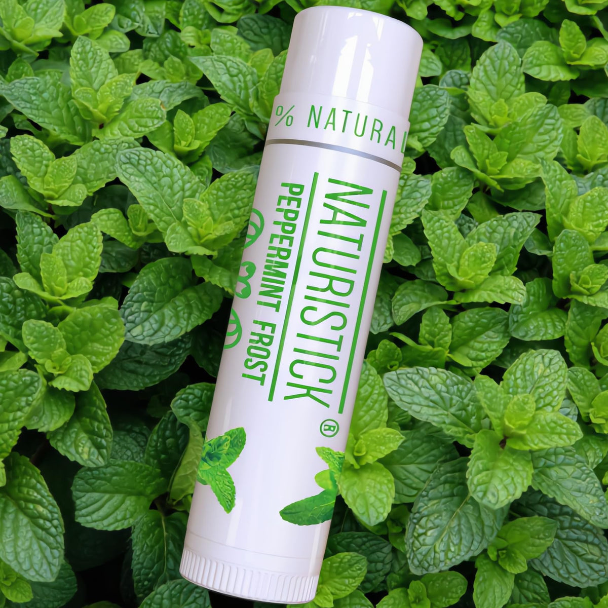 Naturistick lip balm held in hand illustrating size and portable convenience