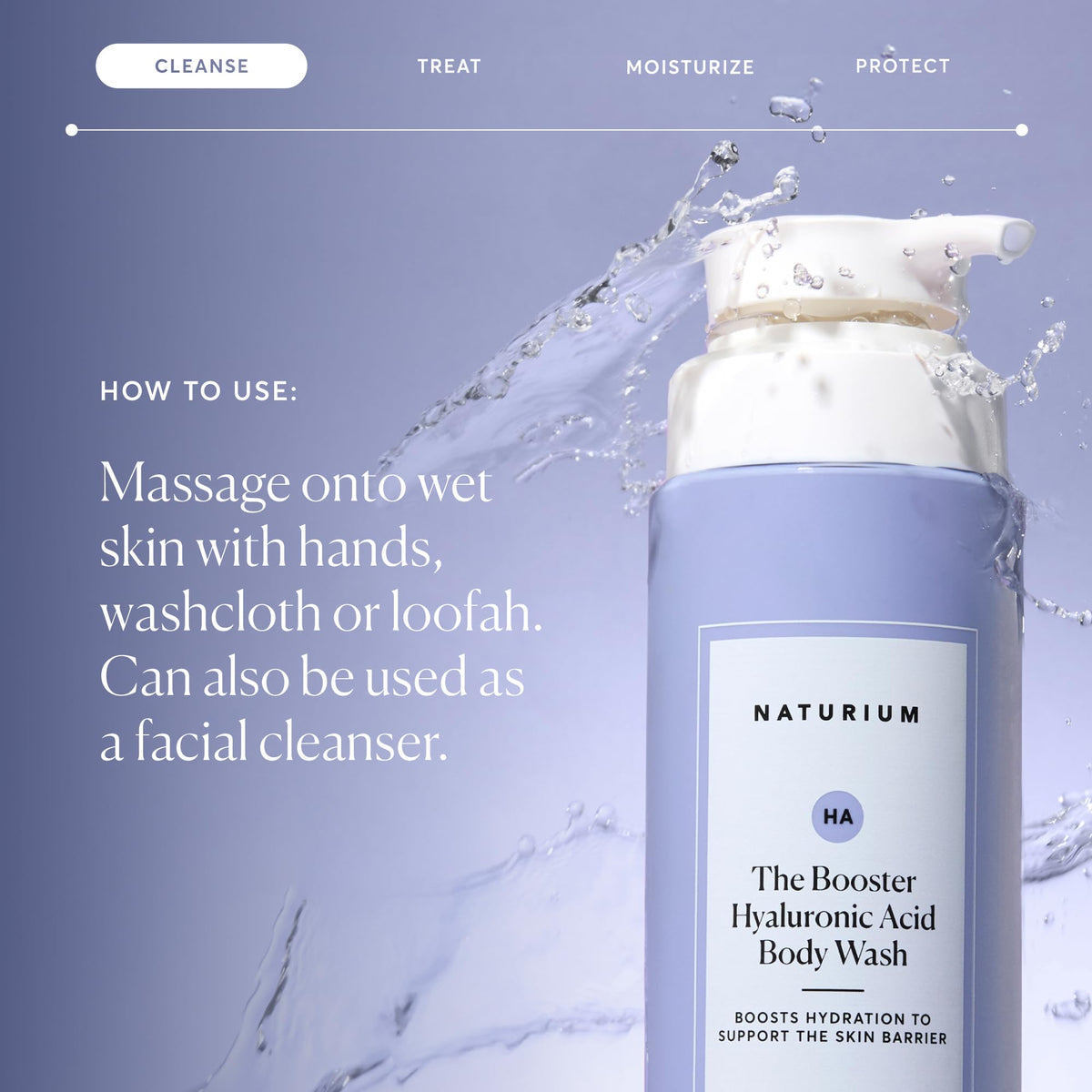 Naturium body wash poured on hand illustrating rich lather and hydration