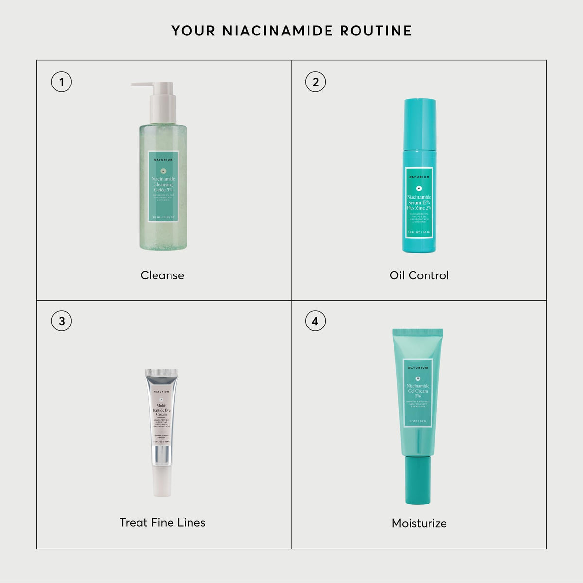 Naturium bottle staged on a bathroom shelf for everyday routine inspiration