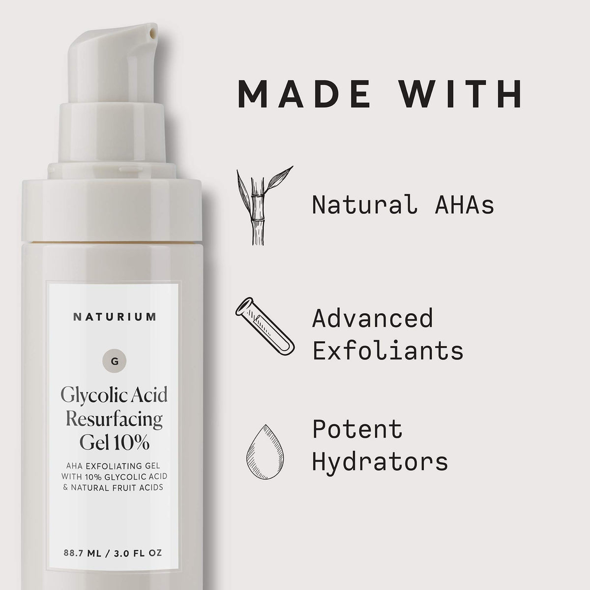 Naturium bottle on bathroom shelf lifestyle shot suggesting daily routine convenience