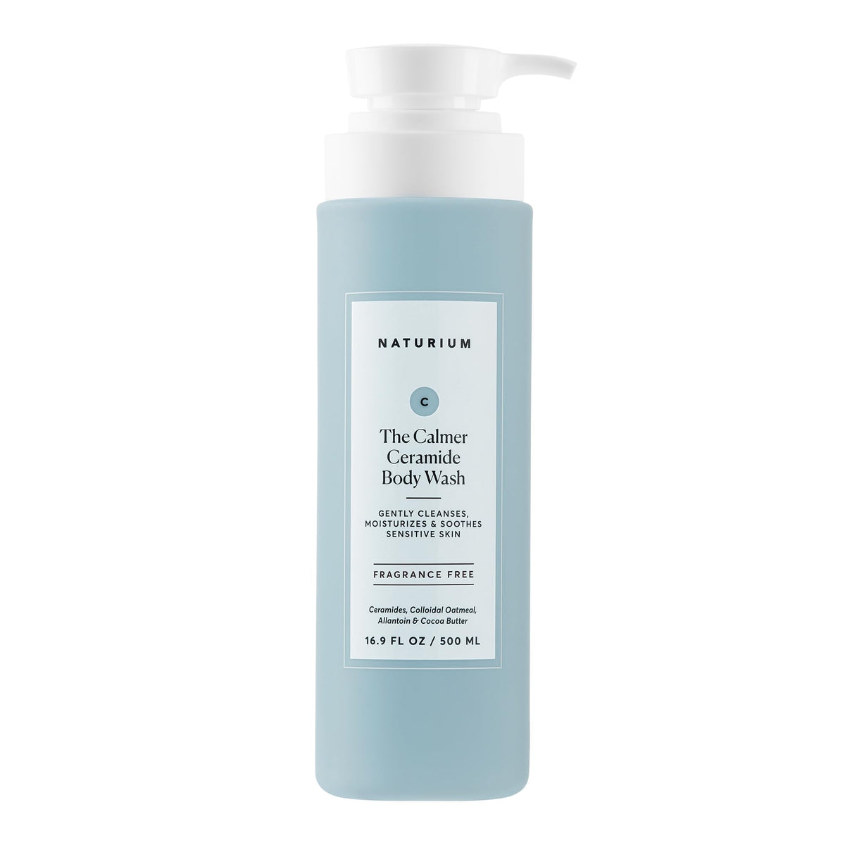 Naturium front bottle shot showing calming ceramide body wash and packaging benefit