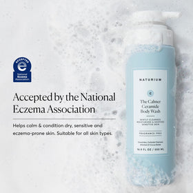 Naturium product label close-up showing fragrance-free and dermatologist-tested benefits
