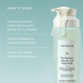 Naturium close-up of label highlighting time-released salicylic acid and pH balance