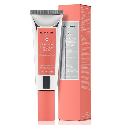 Naturium front packaging showing SPF 50 and dewy finish benefit