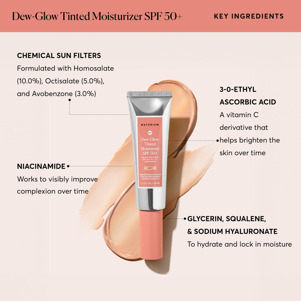 Naturium Dew-Glow label closeup highlighting active ingredients benefit