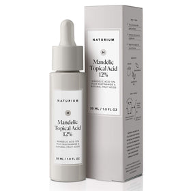Naturium front bottle showing mandelic 12% label and clear benefit of gentle exfoliation
