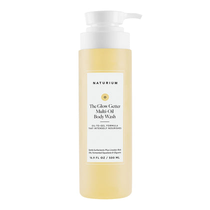 Naturium front packaging of The Glow Getter showing bottle and clean design for shelf appeal