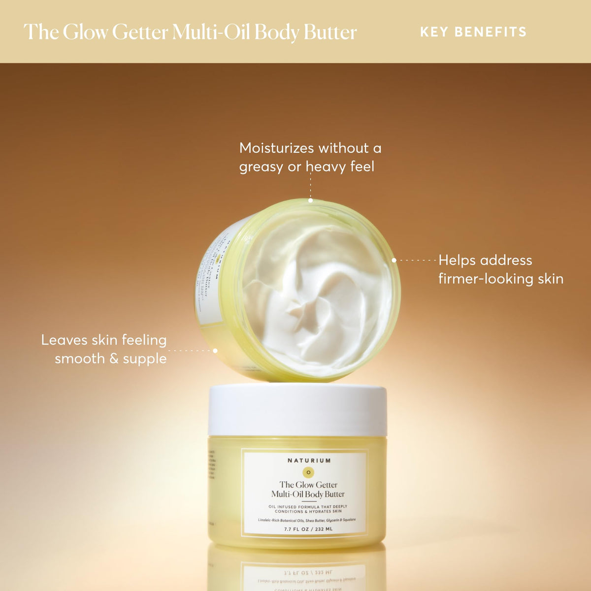Naturium open jar top view revealing whipped body butter for deep hydration