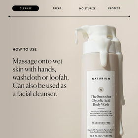 Naturium in-shower use on arm demonstrating smoother skin result