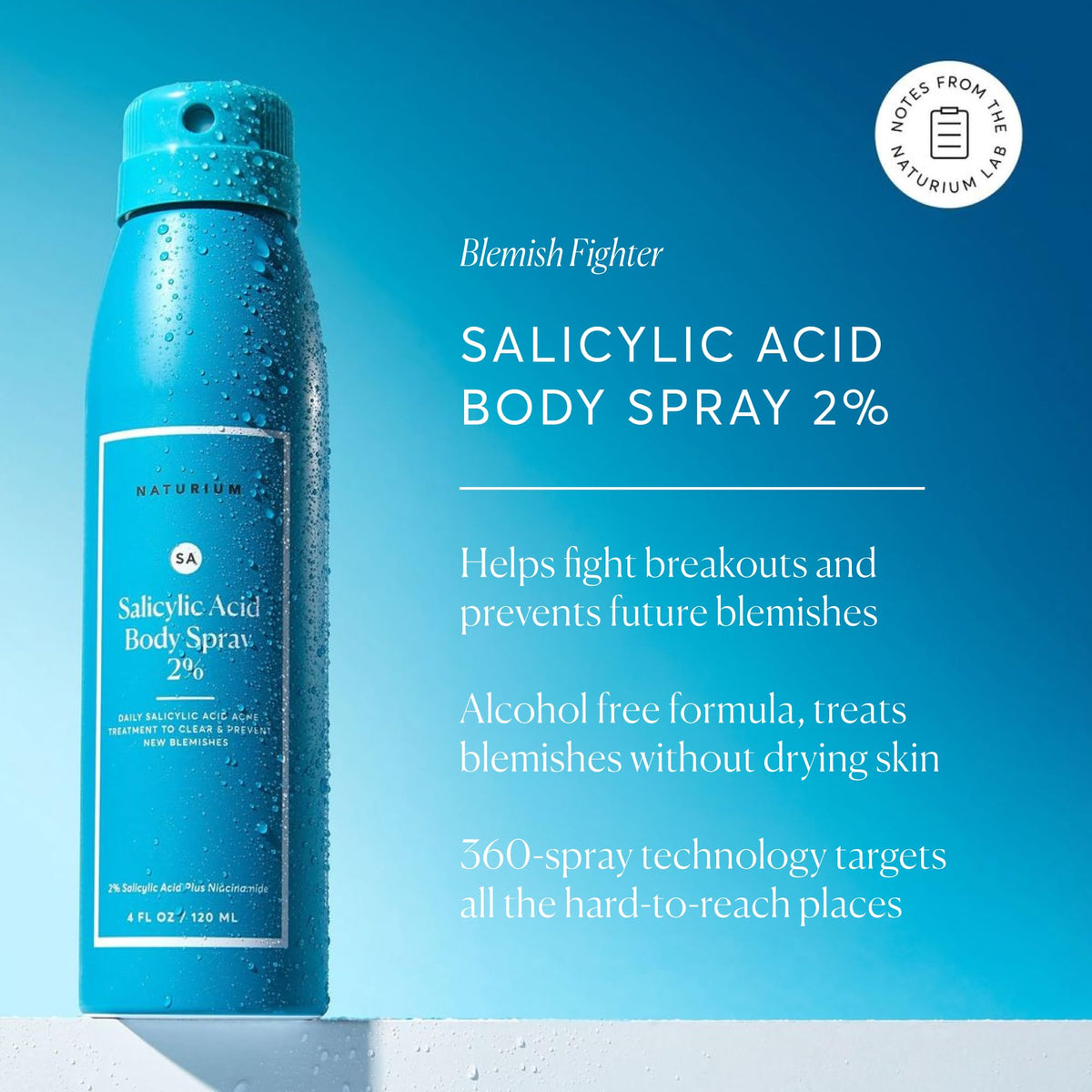 Naturium being sprayed on back and shoulder to prevent body blemishes