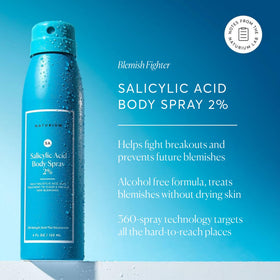 Naturium being sprayed on back and shoulder to prevent body blemishes