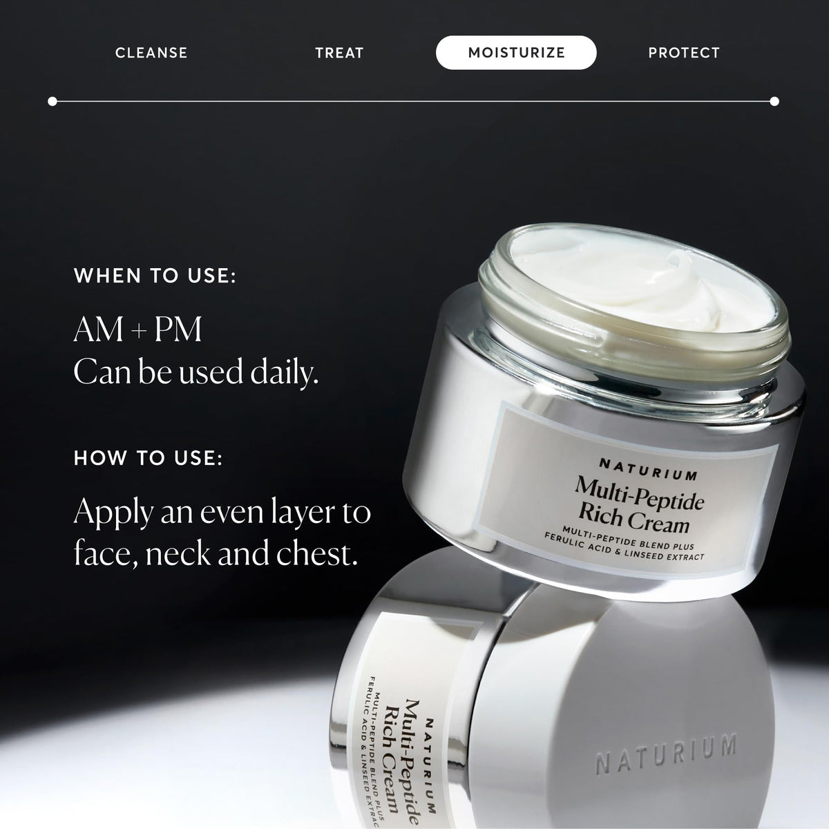 Naturium label close-up highlighting peptide and ferulic acid ingredients