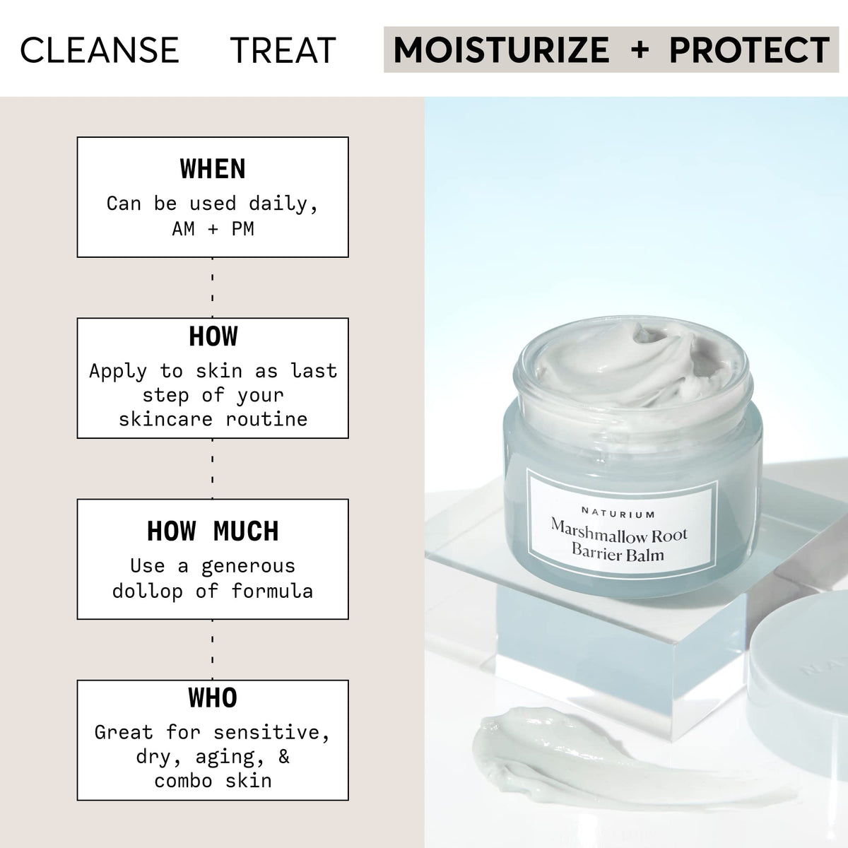 Naturium marshmallow root barrier balm texture closeup demonstrating rich moisturizing finish