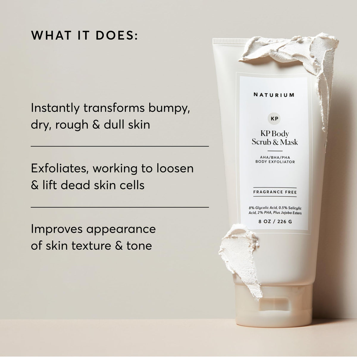 Naturium applied as a mask in shower, demonstrating easy use and visible coverage