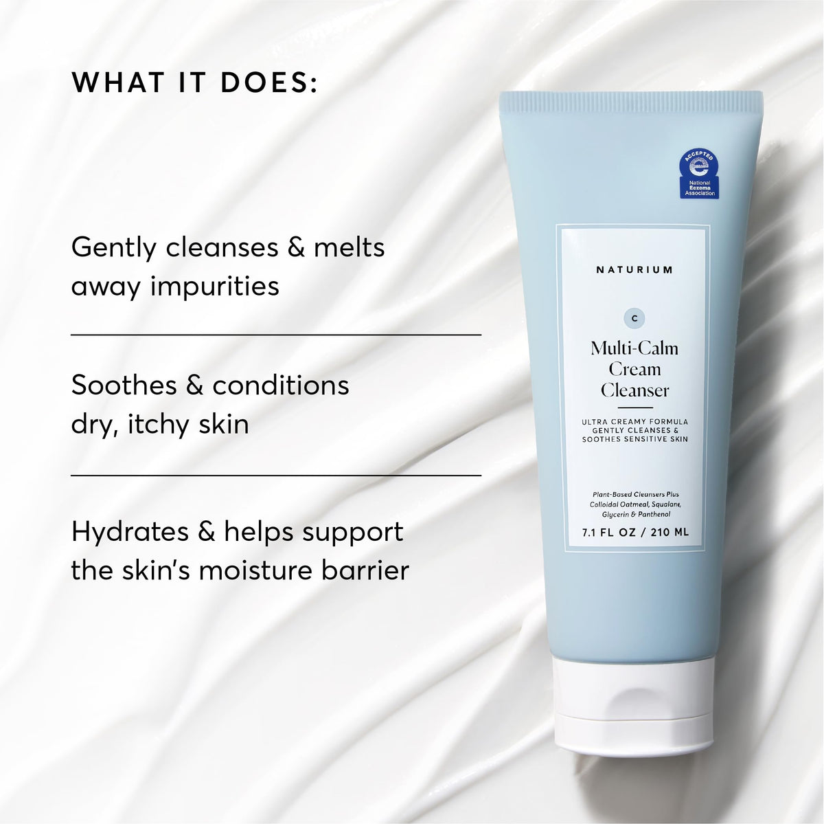 Naturium cream-to-milk texture swirled to show rich emulsion and gentle feel