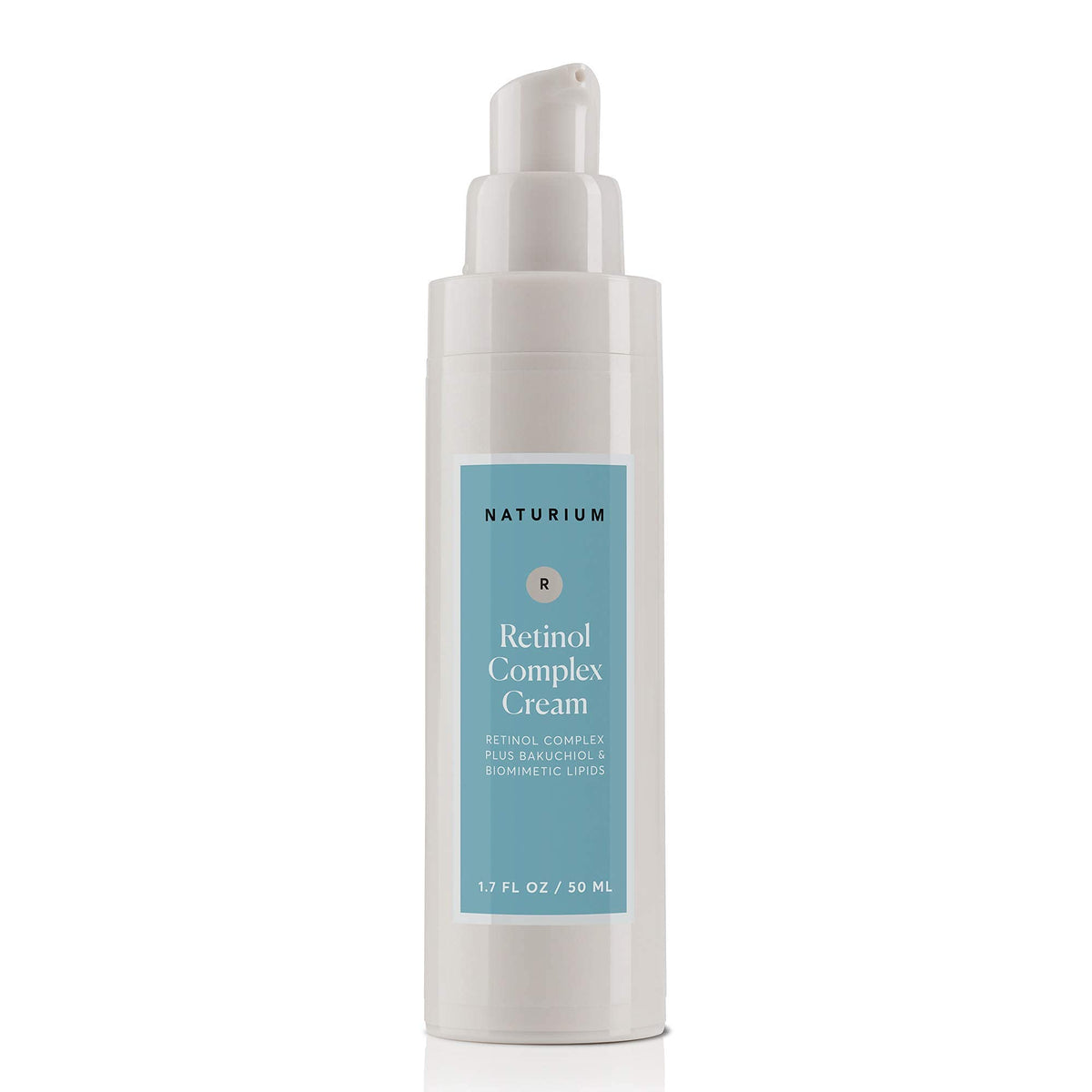 Size comparison of Naturium 1.7 oz retinol cream next to common items showing travel-friendly volume