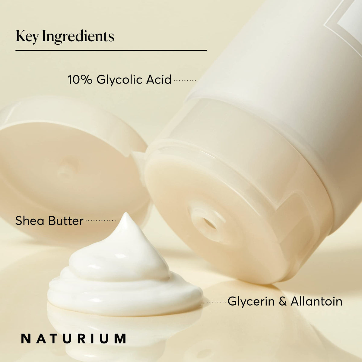 Naturium applied to forearm in hand demonstrating smoothing effect