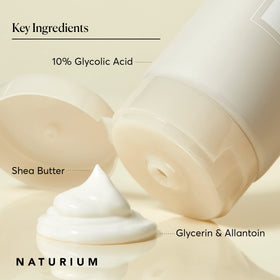 Naturium applied to forearm in hand demonstrating smoothing effect