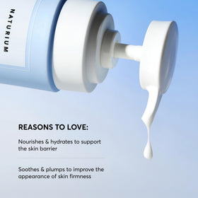 Naturium pump and label detail highlighting ingredients and easy dispensing
