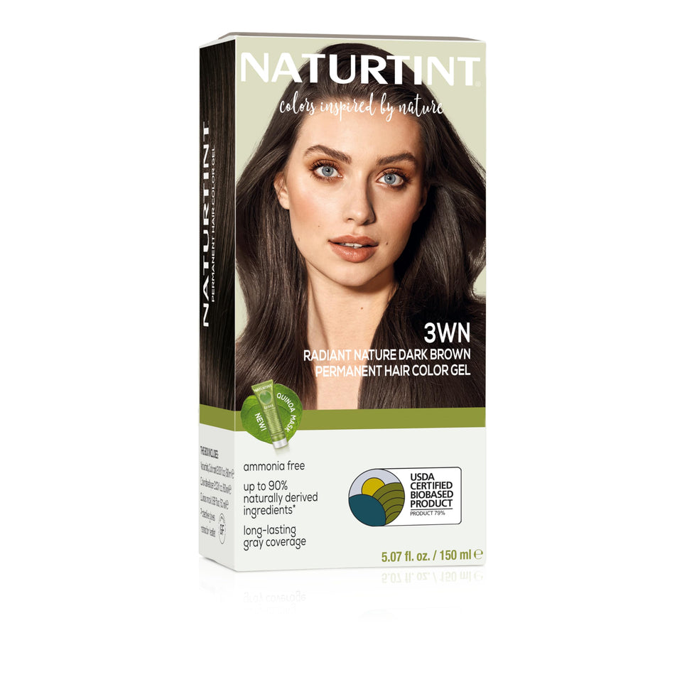 Naturtint front packaging showing shade 3WN Radiant Nature Dark Brown and benefits
