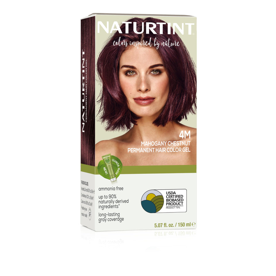 Naturtint front packaging showing 4M mahogany chestnut and benefits