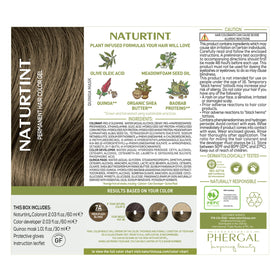 Before-and-after hair photos with Naturtint 7A, brand shows reduced brassiness and even coverage
