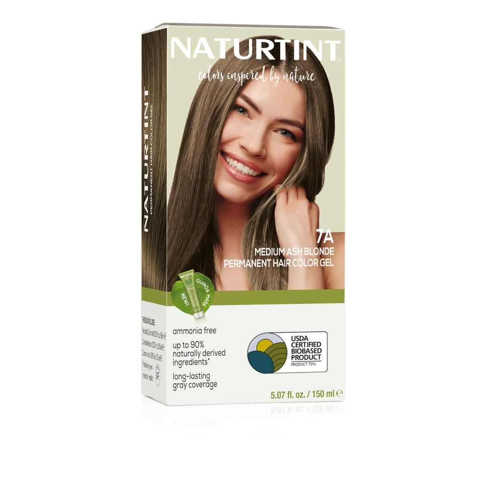 Naturtint front packaging showing 7A medium ash blonde, clear ingredients and benefits