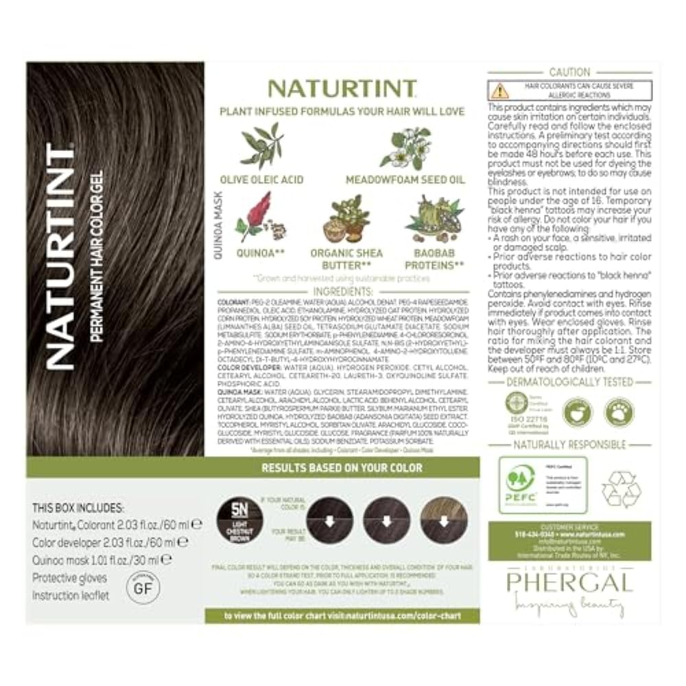 Naturtint label with ingredient highlights and certification badges