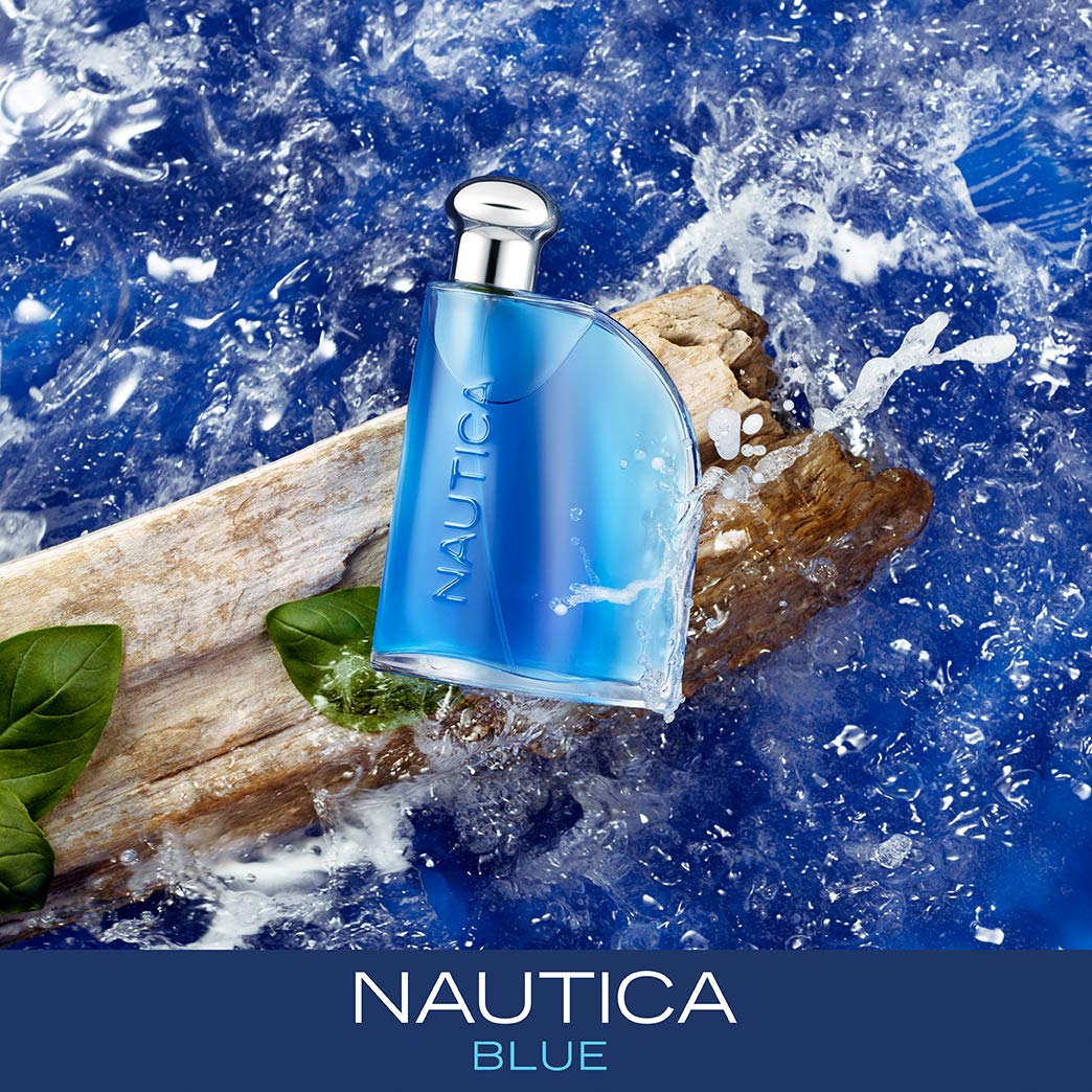 Close-up of Nautica Blue cap and label highlighting brand and travel-friendly design