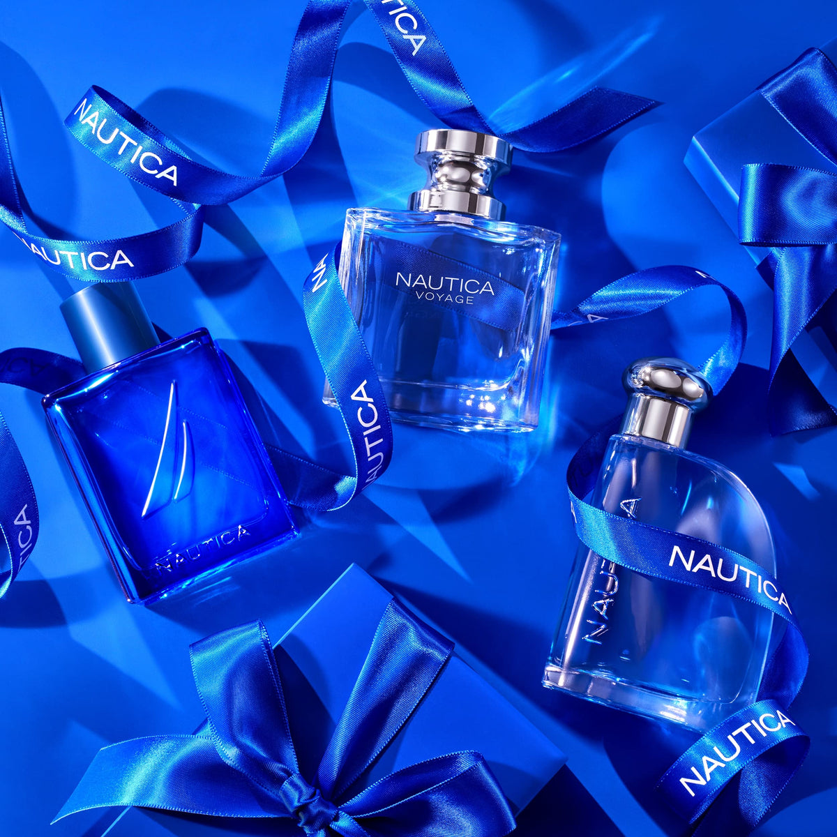 Nautica Blue bottle on vanity illustrating daily routine readiness and neat storage