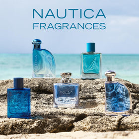 Nautica Blue beside a travel kit conveying portability and convenience for trips