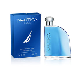 Hand spraying Nautica Blue Eau de Toilette demonstrating easy application and daytime use