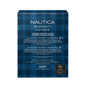 Nautica Midnight Voyage bottle in evening outdoor setting conveying adventurous vibe