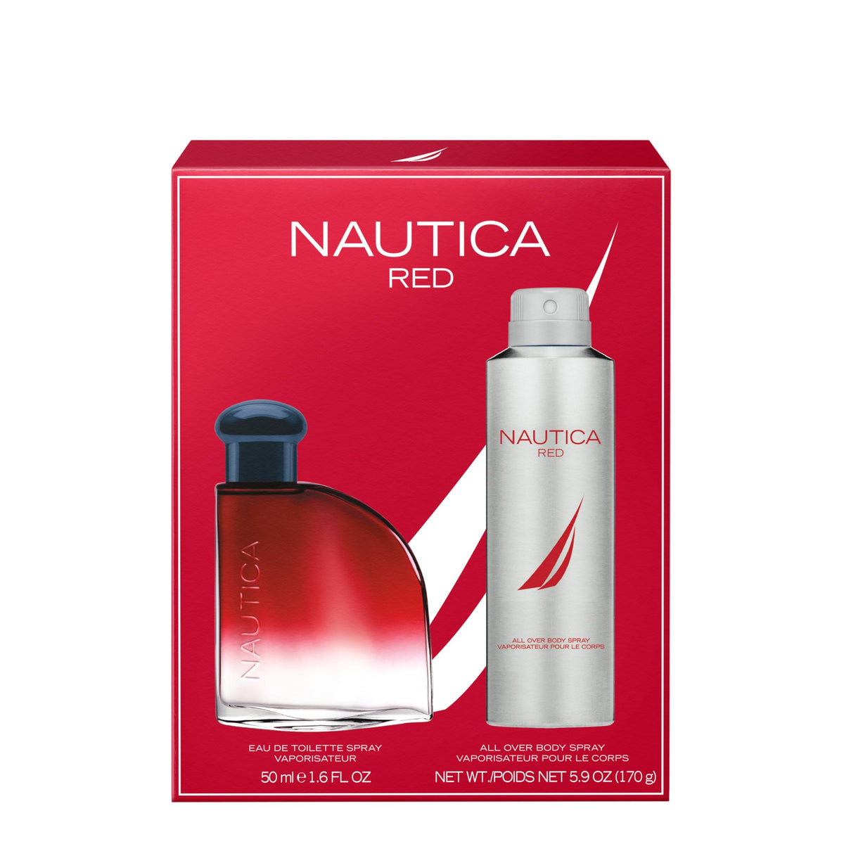 Nautica red bottle cap and label displaying branding and clarity