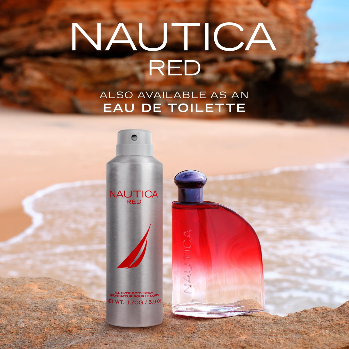 Nautica red edt close-up highlighting bottle texture and sleek design