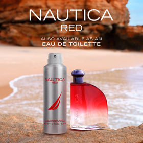 Nautica red edt close-up highlighting bottle texture and sleek design