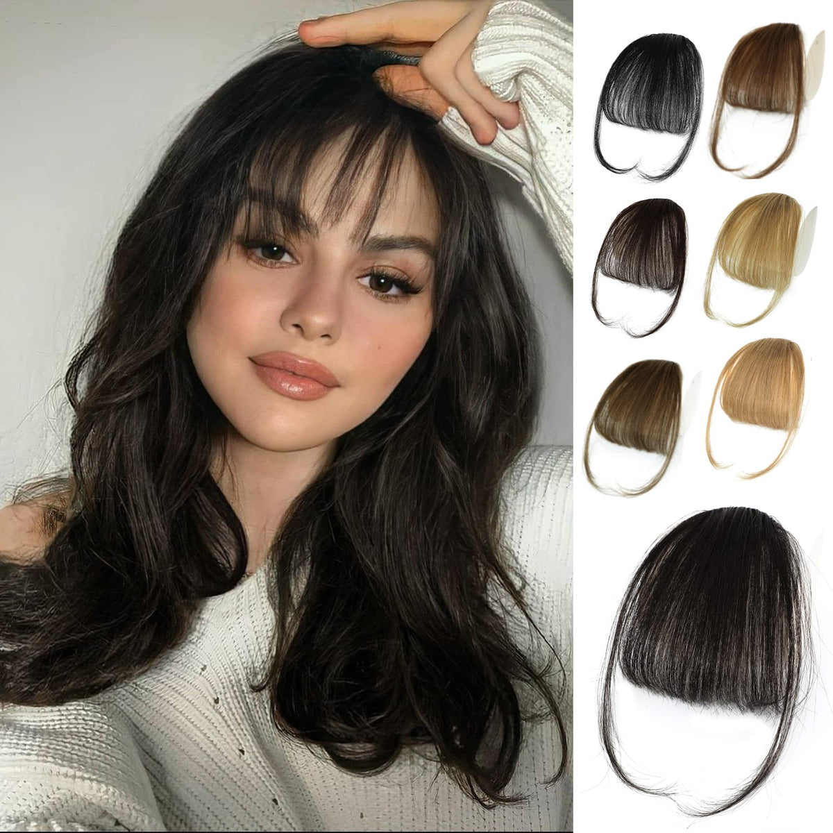 NAYOO front view of clip-in bangs showing natural finish and instant transformation