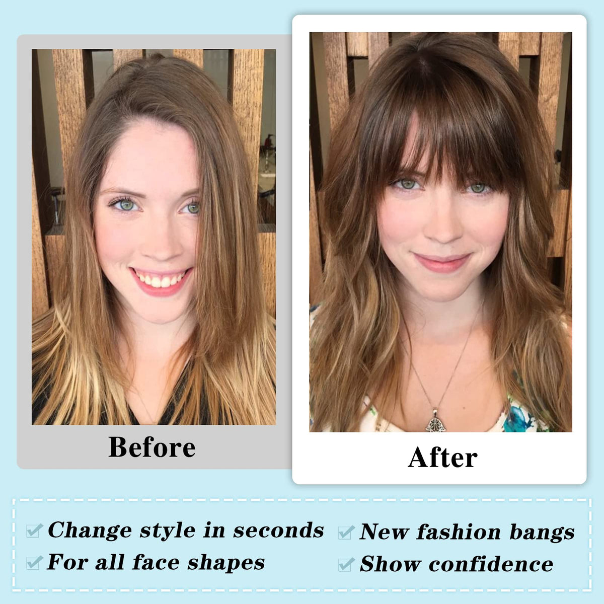 NAYOO bangs next to ruler showing length and trimming options