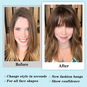 NAYOO bangs next to ruler showing length and trimming options