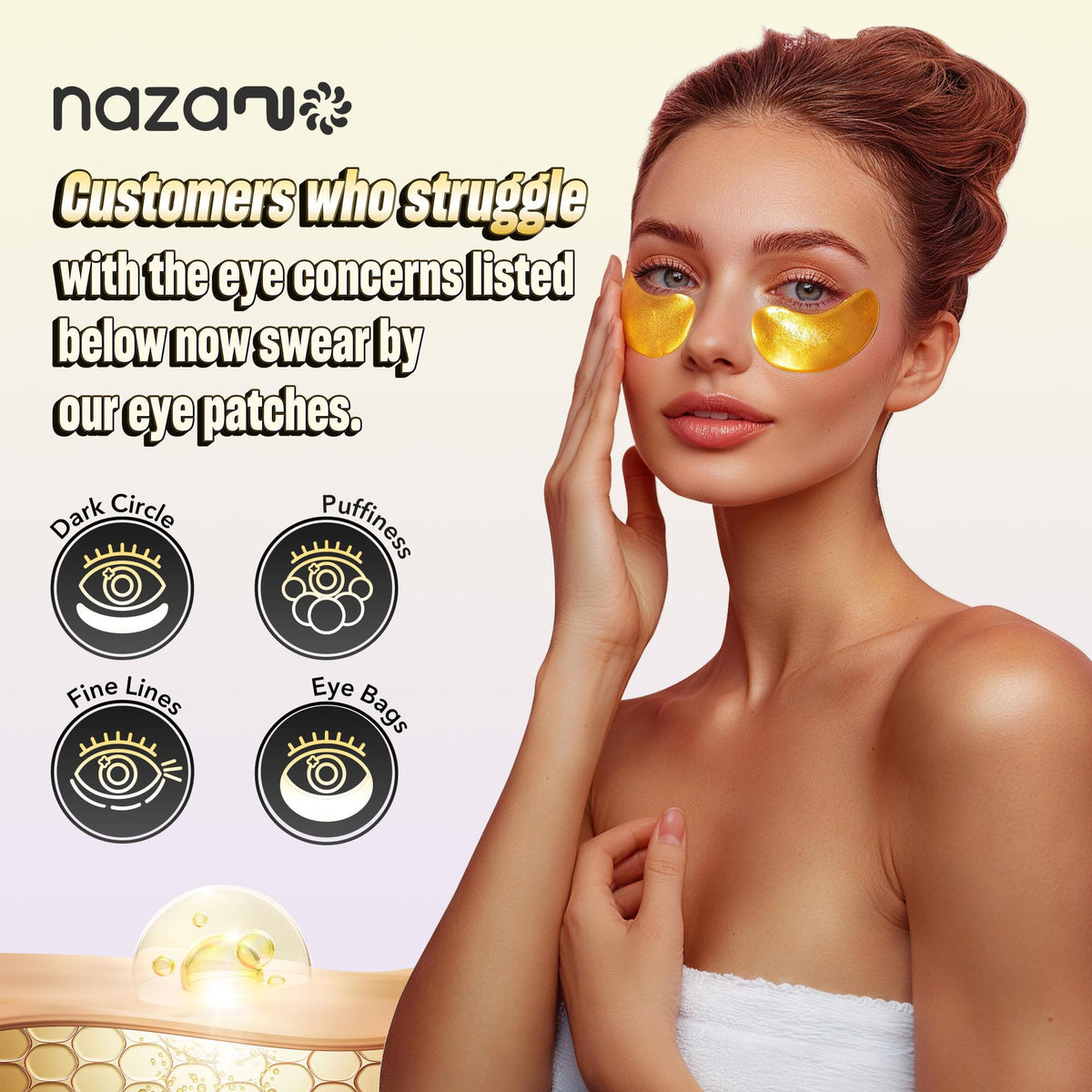 NAZANO 24K gold serum close-up highlighting glimmering texture and hydrating effect