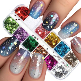 NBNTGH front packaging showing 12-color star glitters for versatile designs