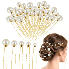 NEBURORA front view of 36-piece gold pearl hairpin set showing all pins
