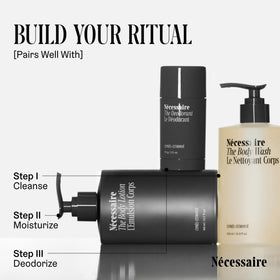 Nécessaire on bathroom shelf styled lifestyle shot emphasizing ritual-ready design